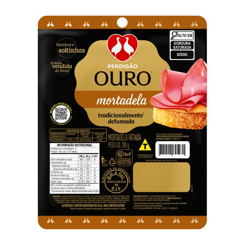 Mortadela Fatiada Perdigão Ouro 200G