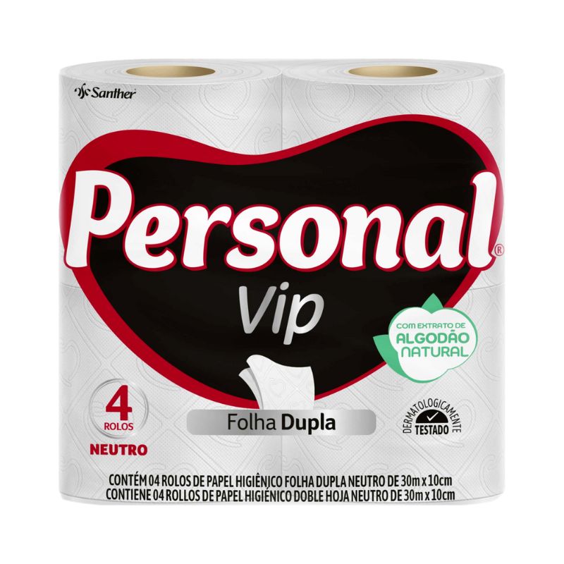 Papel Higiênico PERSONAL Folhas Duplas Vip Neutro 30M 4UN