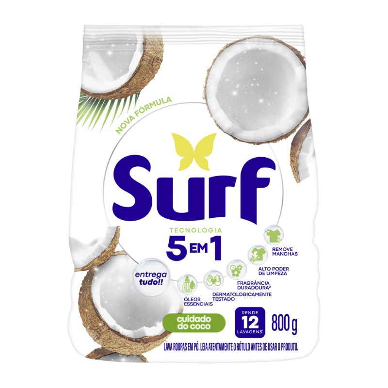 Lava Roupas Em Pó Surf Cuidado Coco 800g