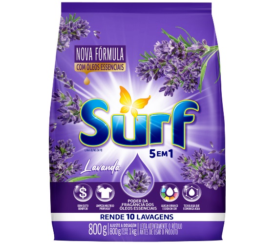 Lava Roupa Pó Surf Lavanda Pacote 800g