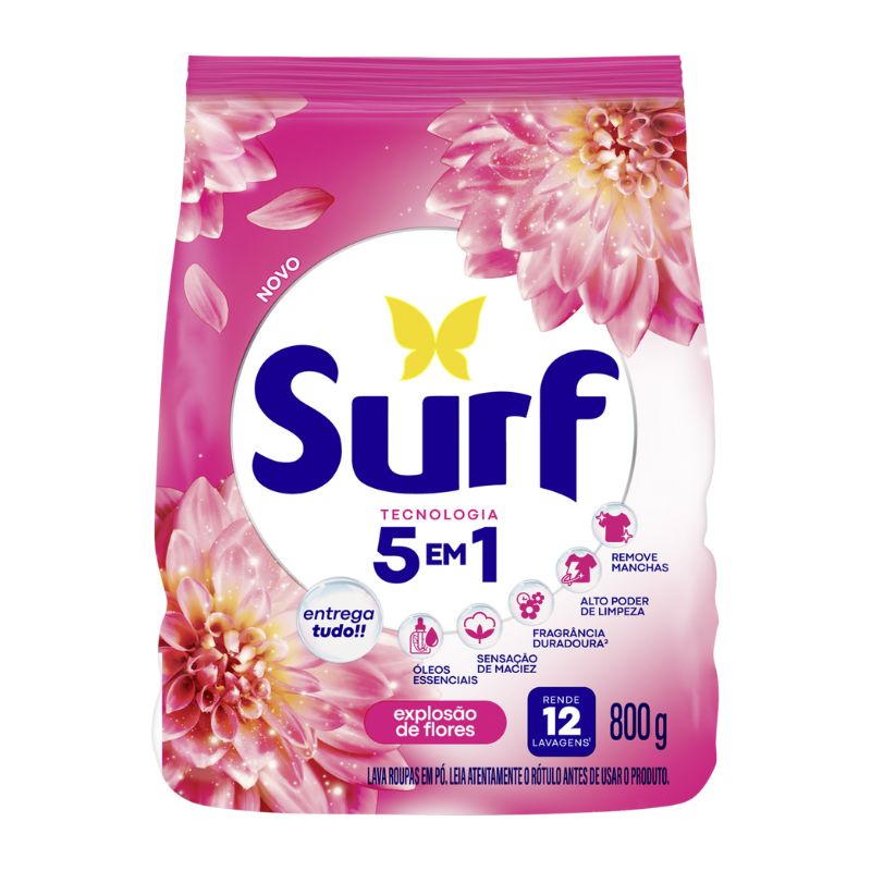 Lava Roupas Em Pó Surf Rosas Flor Lis Pacote 800g