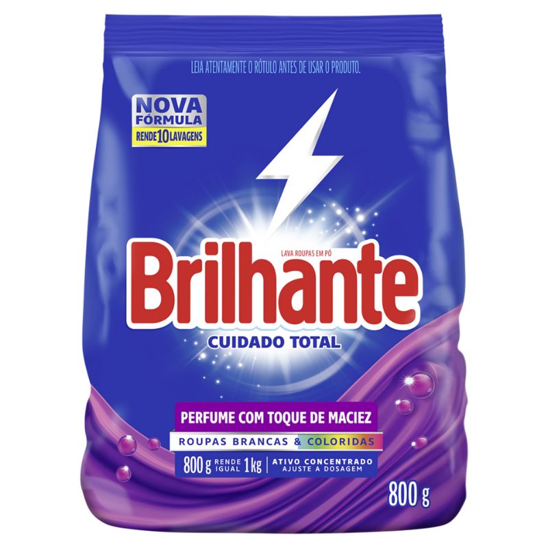 Lava Roupa em Pó Brilhante Cuidado Total Pacote 800g