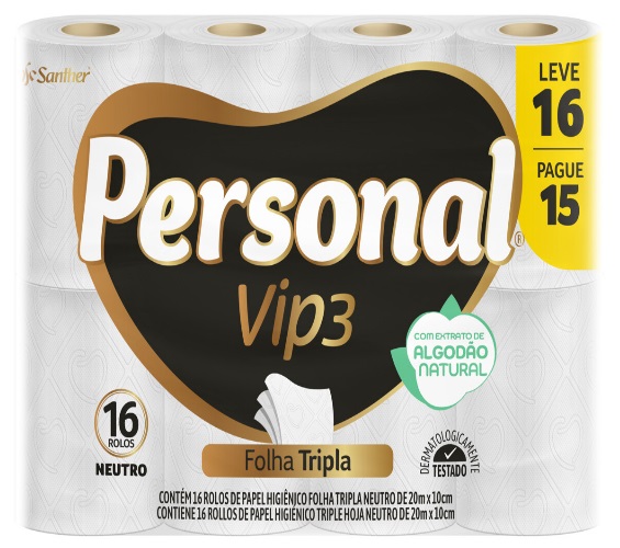 Papel Higiênico Personal Vip Folha Tripla 20M com 16 Unidades