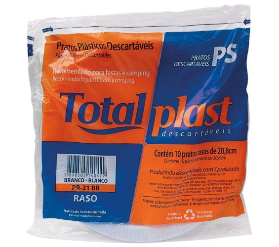 Prato Descartável TotalPlast 21cm Branco Raso 10UN