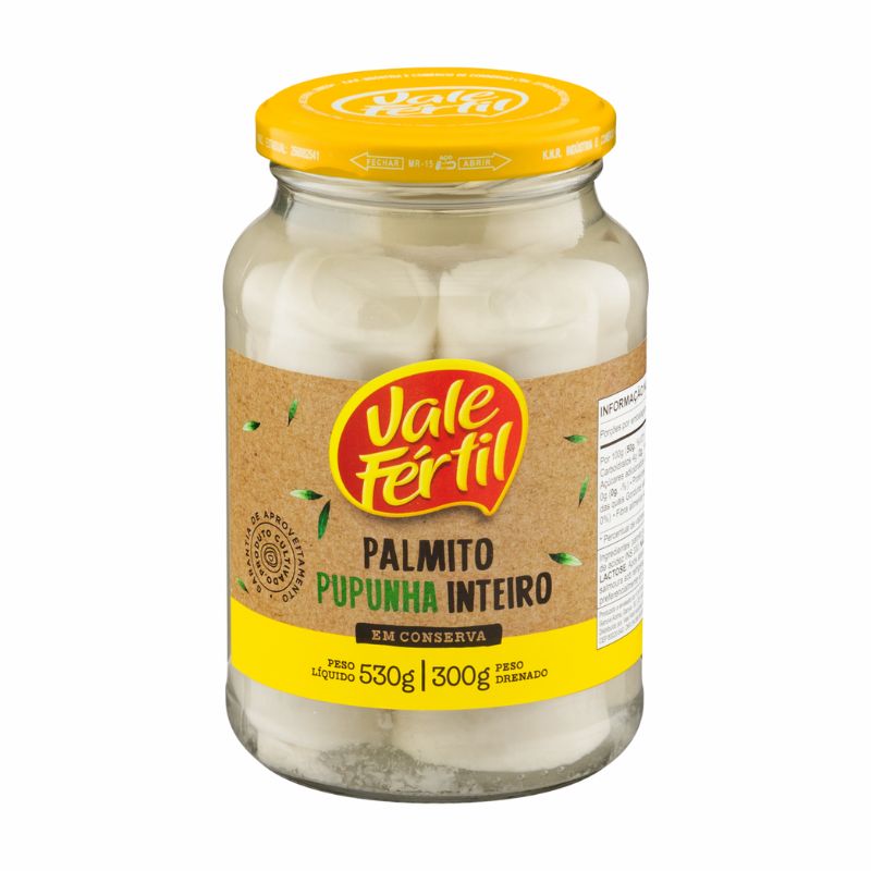 Palmito Pupunha em Conserva Inteiro Vale Fértil Vidro 300g