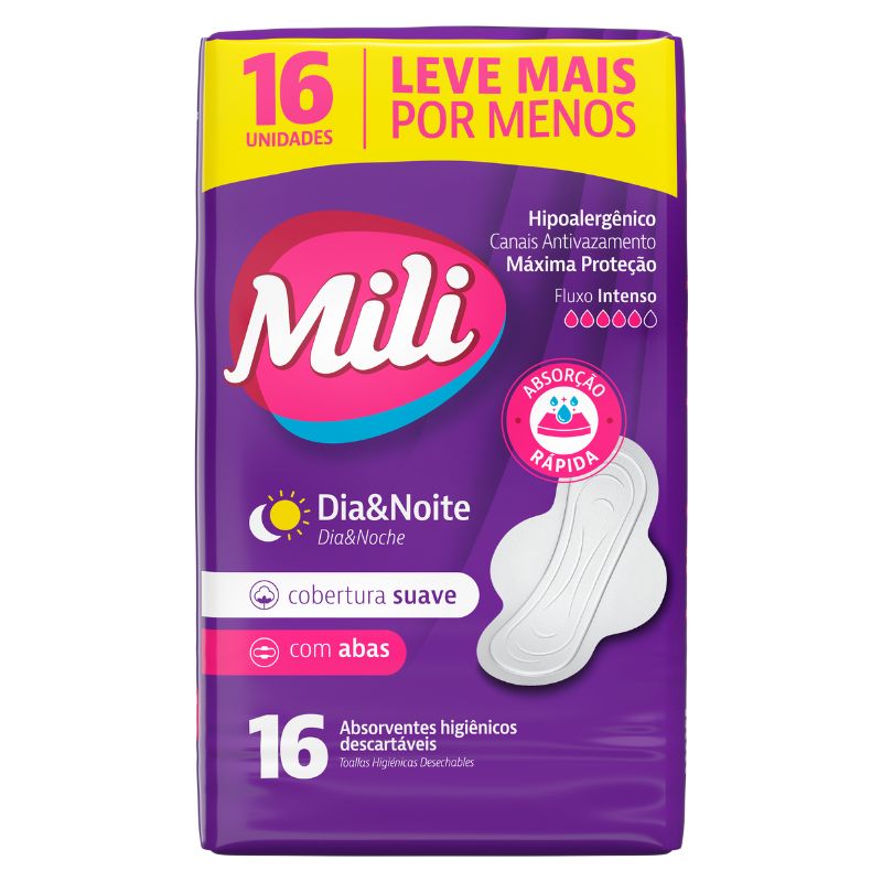Absorvente MILI  Proteção Discreta Fluxo Moderado Leve 16 Pague 14.