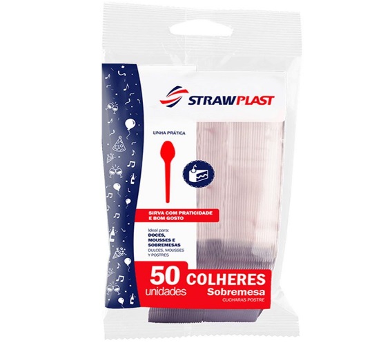Colher Descartável Sobremesa Cristal Strawplast Pacote 50 Unidades