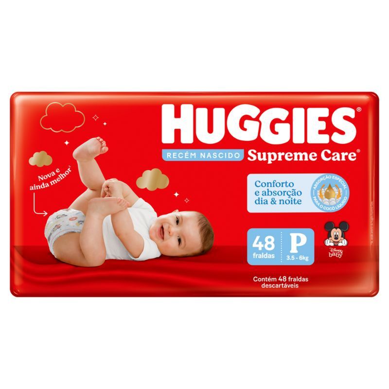 Fralda Descartável Infantil Huggies Supreme Care Recém-Nascido P Pacote 48 UN