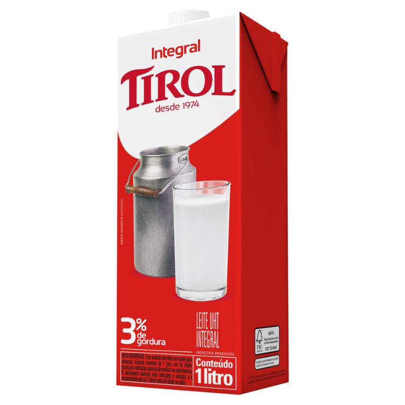 Leite UHT Integral Tirol Caixa com Tampa 1l