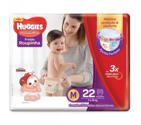 Fralda Descartável Infantil Roupinha Huggies Supreme Care M Pacote 22 Unidades