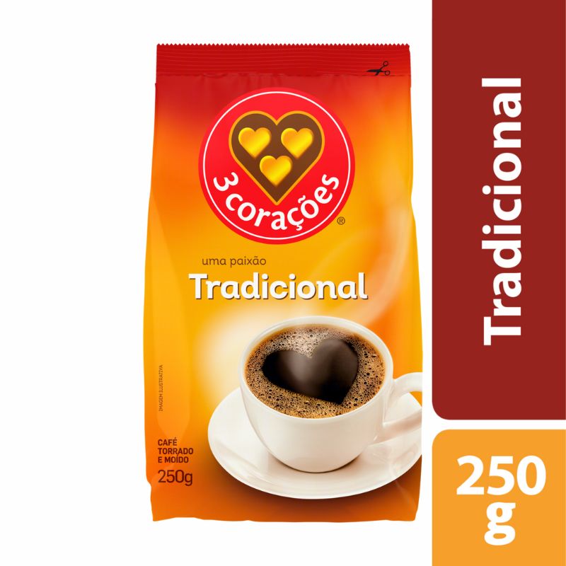 Café Torrado e Moído Tradicional 3 Corações Pacote 250g