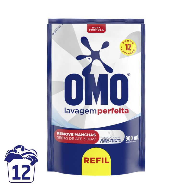 Lava Roupas Líquido Omo Lavagem Perfeita Sachê 900ML Refil Econômico