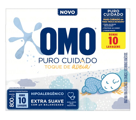 Lava Roupas em Pó Omo Puro Cuidado Caixa 800g