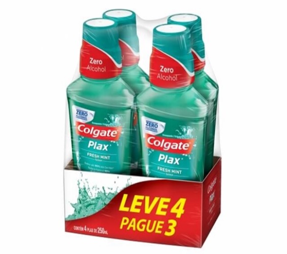 Pack Enxaguante Bucal Anticárie Zero Álcool Fresh Mint Colgate Plax Frasco Leve 4 Pague 3 Unidades 250ml Cada