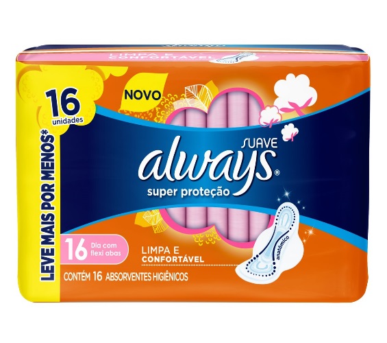 Absorvente com Abas Suave Super Proteção Always Pacote 16 Unidades Leve Mais Pague Menos