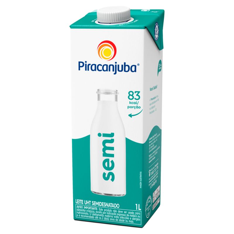 Leite UHT Semidesnatado Piracanjuba Caixa com Tampa 1L
