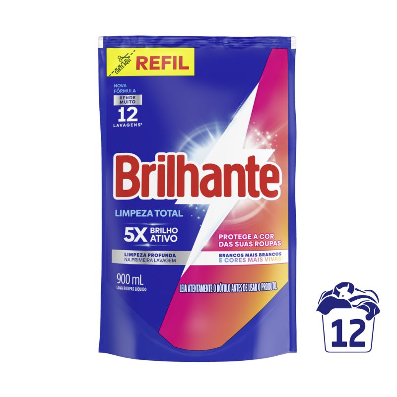 Lava Roupas Líquido Brilhante Limpeza Total 900ML