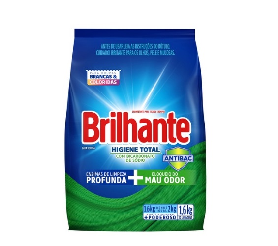 Lava-Roupas em Pó Roupas Brancas e Coloridas Brilhante Higiene Total Pacote 1,6kg