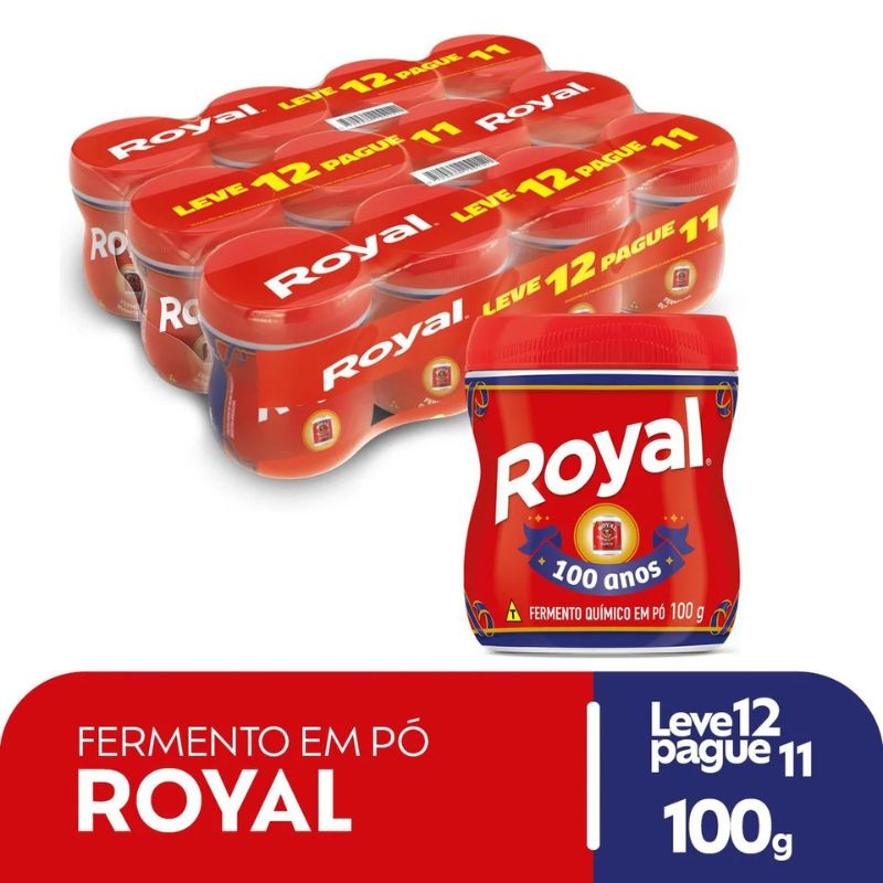 Pack Fermento Químico em Pó Royal Pote 100g Cada Leve 12 Pague 11 Unidades