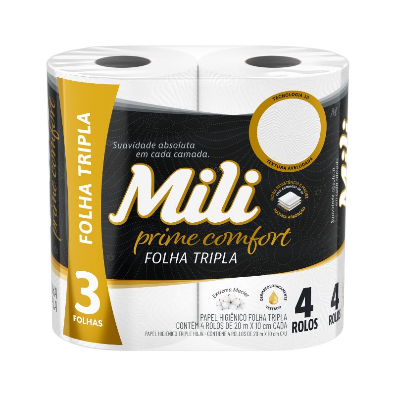 Papel Higiênico Mili Folha Tripla Neutro 4UN