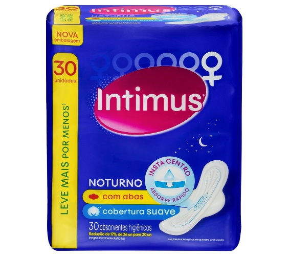 Absorvente com Abas Suave Noturno Intimus Pacote 30 Unidades Leve Mais Pague Menos