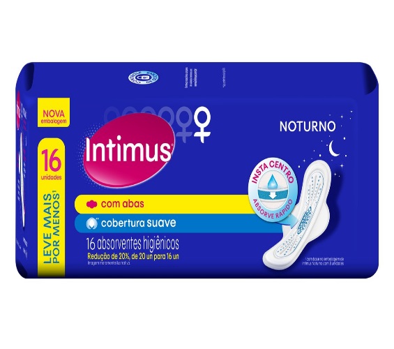 Absorvente com Abas Suave Noturno INTIMUS Pacote 16 Unidades Leve Mais Pague Menos