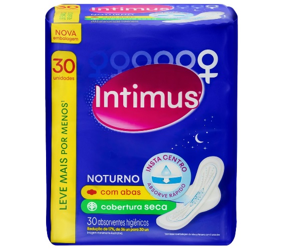 Absorvente com Abas Seca Noturno Intimus Pacote 30 Unidades Leve Mais Pague Menos