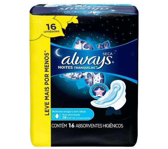 Absorvente com Abas Seca Always Noites Tranquilas Pacote 16 Unidades Leve Mais Pague Menos