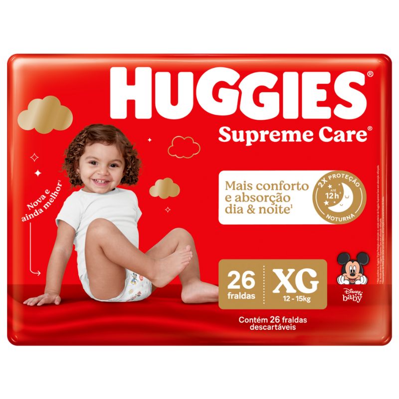 Fralda Descartável Infantil Huggies Supreme Care XG Pacote 26 Unidades