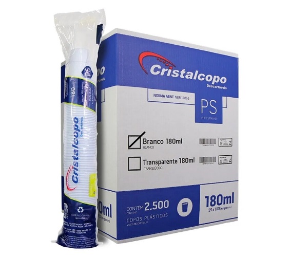 Copo Descartável CristalCopo Branco 180ml