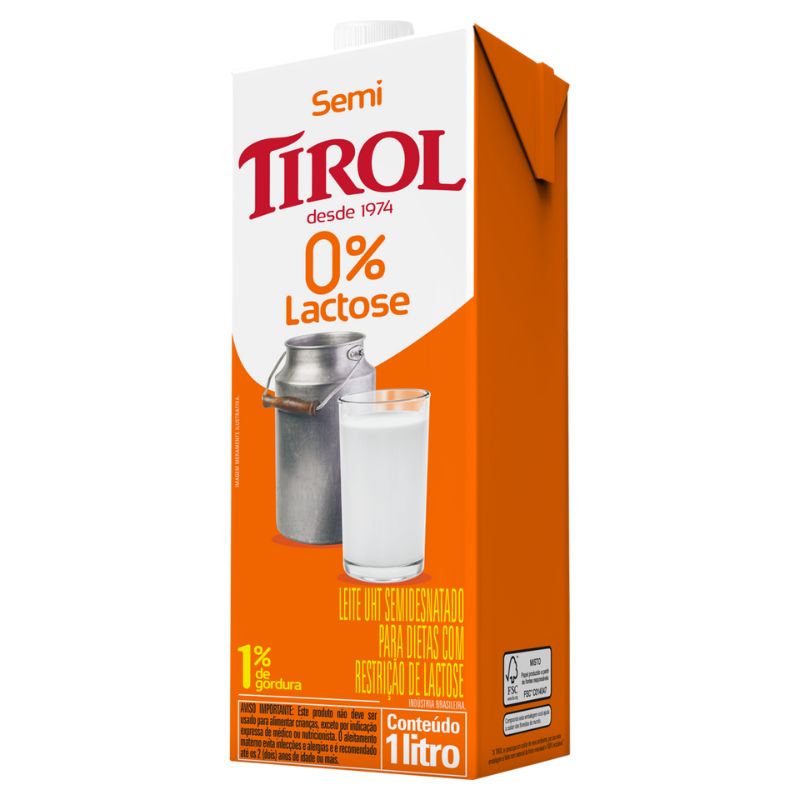 Leite Tirol Semidesnatado 0% Lactose Com Tampa 1l