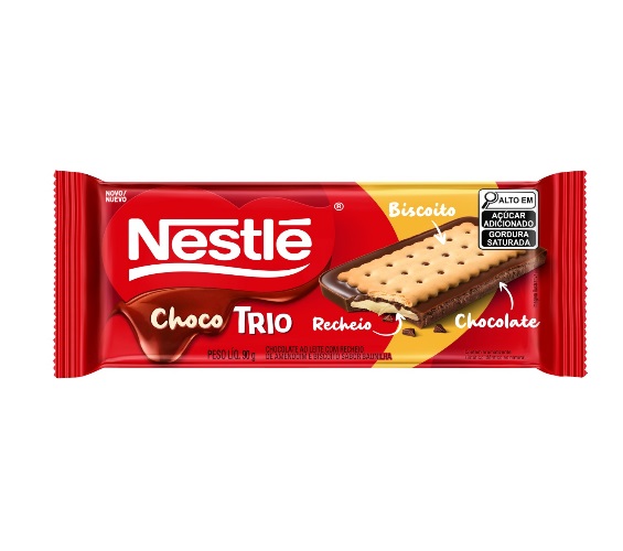 Chocolate ao Leite Recheio Amendoim e Biscoito de Baunilha Nestlé Choco Trio Pacote 90g