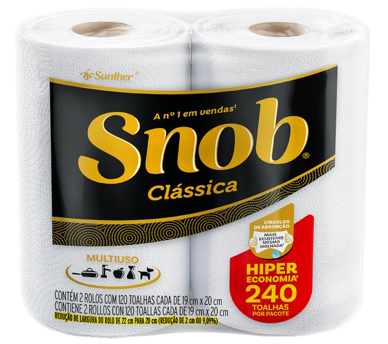 Toalha de Papel Snob Clássica Folha Dupla com 2 Rolos