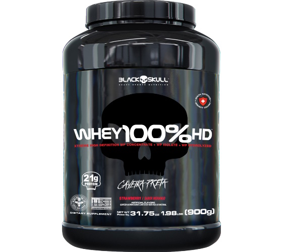 Suplemento Alimentar Black Skull Whey 100% sabor Morango 900g