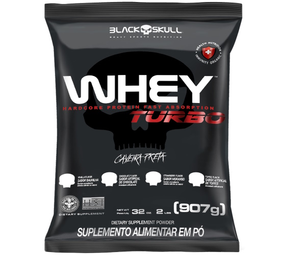 Suplemento Alimentar Black Skull Whey Turbo sabor Morango 907g
