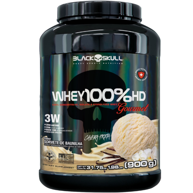 Suplemento Alimentar Black Skull Whey 100% sabor Sorvete de Baunilha 900g