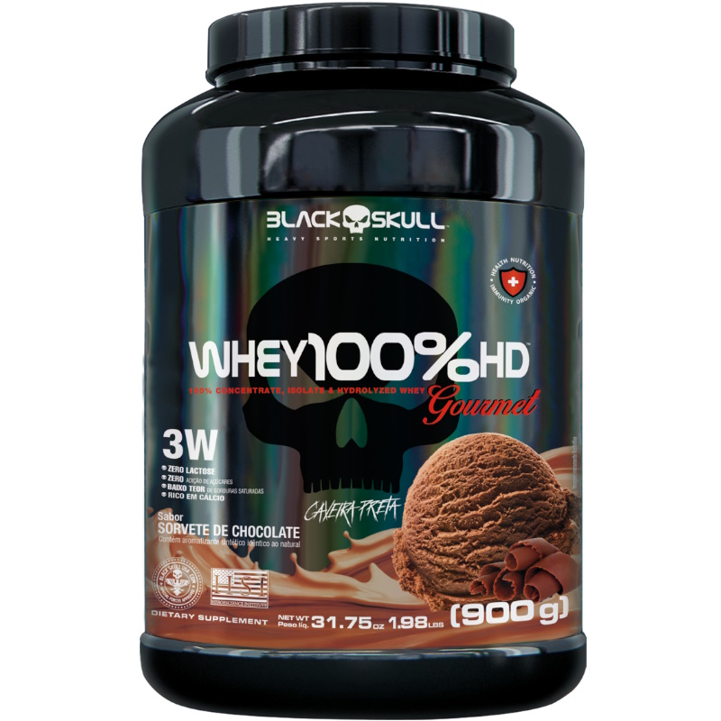 Suplemento Alimentar Black Skull Whey 100% sabor Sorvete de Chocolate 900g