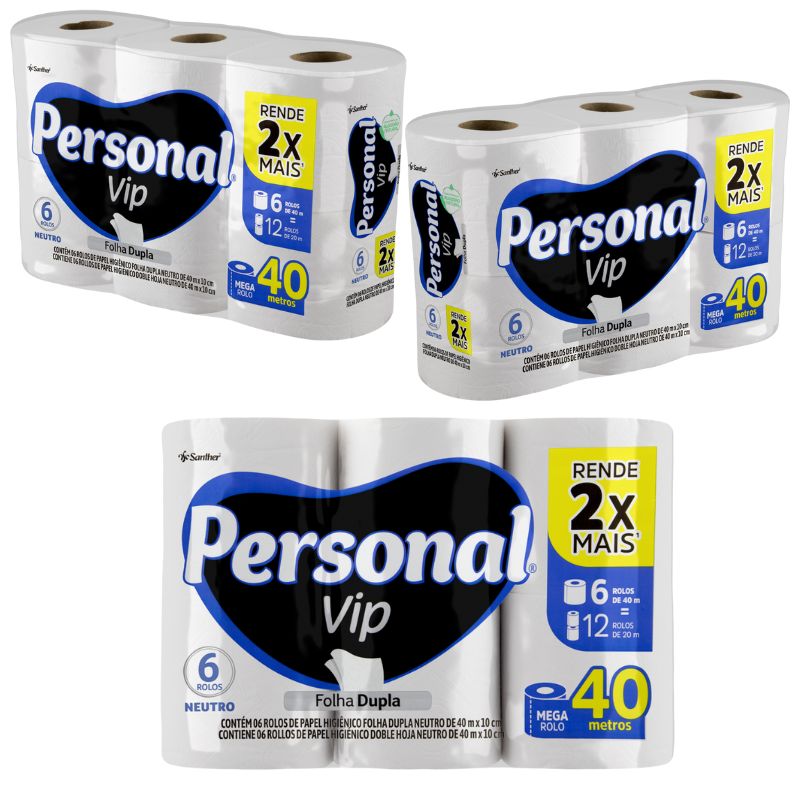 Papel Higiênico PERSONAL Folhas Duplas Vip Neutro 30m 4 unidades
