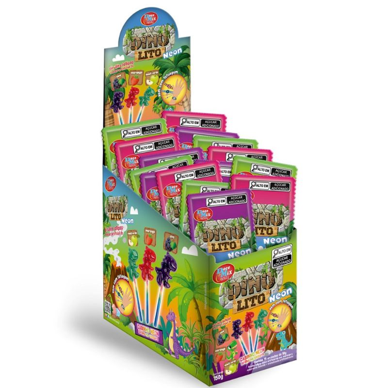 PIRULITO DOCE MIX DINO LITO NEON C/TATOO