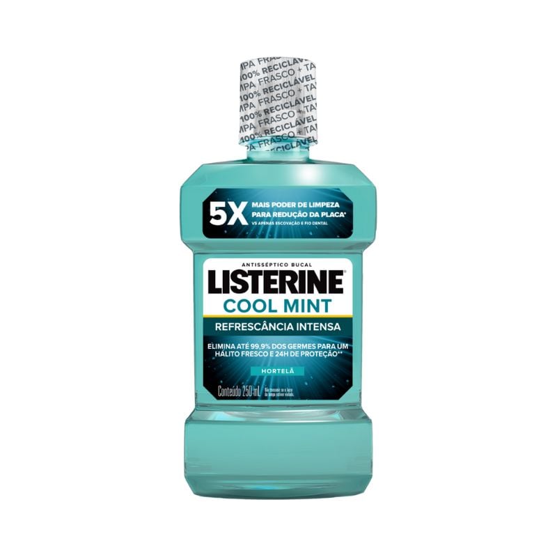 Enxaguante Bucal Antisséptico Hortelã Listerine Cool Mint Frasco 250ml
