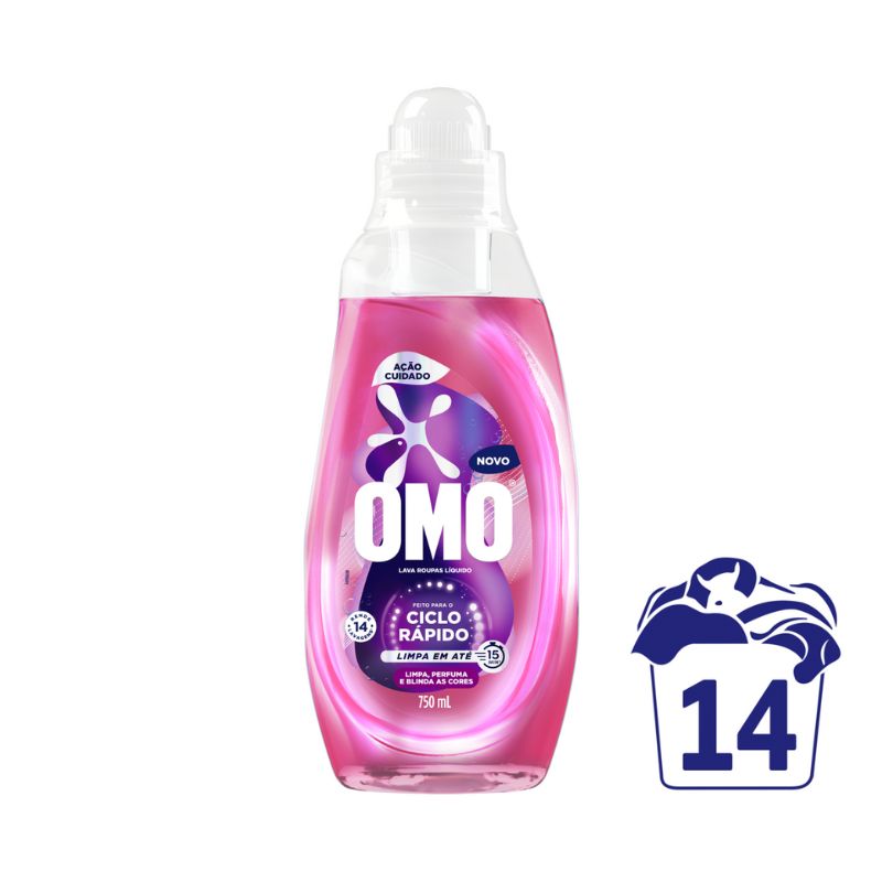Lava-Roupas Líquido Omo Ciclo Rápido Ação Cuidado Frasco 750ml