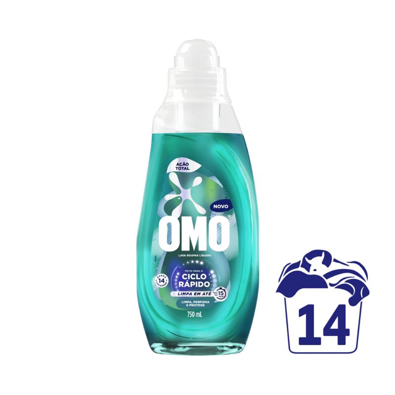 Lava-Roupas Líquido Omo Ciclo Rápido Ação Total Frasco 750ml