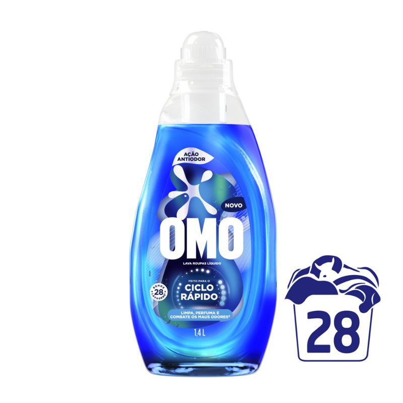 Lava Roupa Liquido Omo Ciclo Rapido Acao Antiodor 1,4l