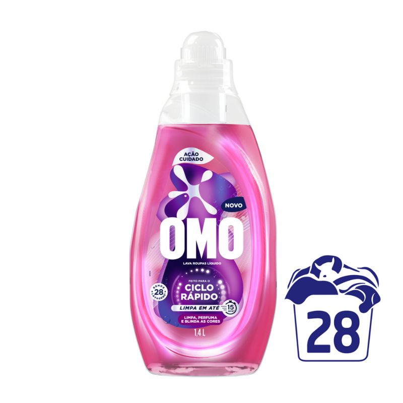Lava-Roupas Líquido Omo Ciclo Rápido Ação Cuidado Frasco 1,4L