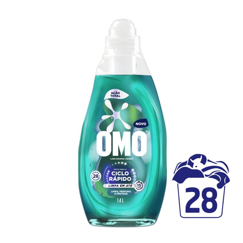 Lava Roupa Liquida Omo Ciclo Rapido Ação Total Frasco 1,4L