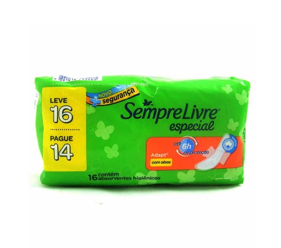 Absorvente com Abas Suave Sempre Livre Adapt Pacote 16 Unidades Leve Mais Pague Menos