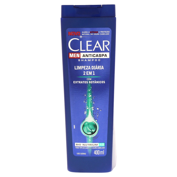 Shampoo 2 em 1 Anticaspa Clear Men Limpeza Diária Frasco 400ml