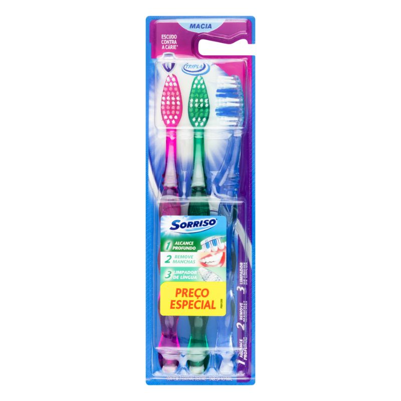 Escova Dental Macia Tripla 123 Sorriso 3 Unidades Grátis 1 Escova
