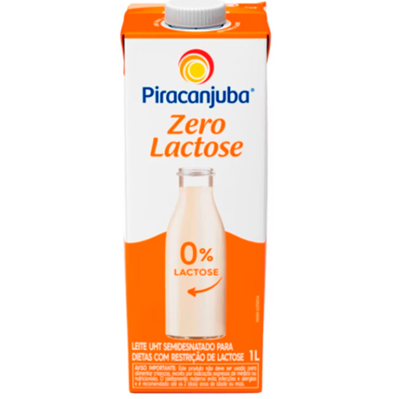 Leite UHT Semidesnatado Zero Lactose Piracanjuba Caixa com Tampa 1l