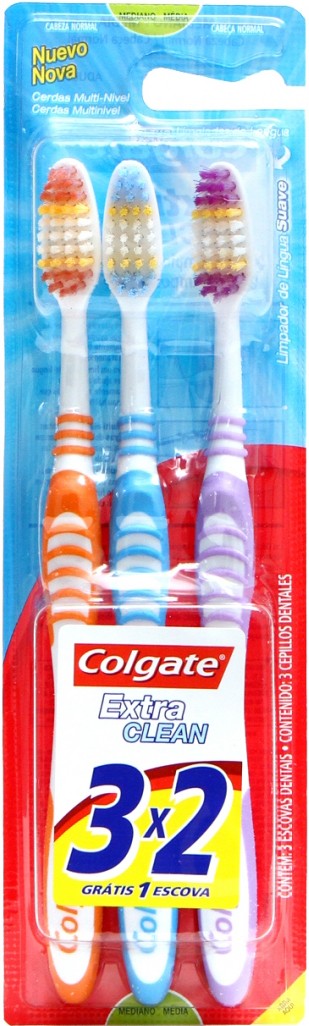 Pack Escova Dental Média Colgate Extra Clean 3 Unidades